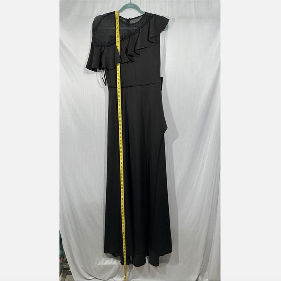 NWT $398 IEENA Mac Duggal [ 4 ] Asymmetric Beaded A-Line Gown‎ in Black #G1466 - Picture 8 of 16